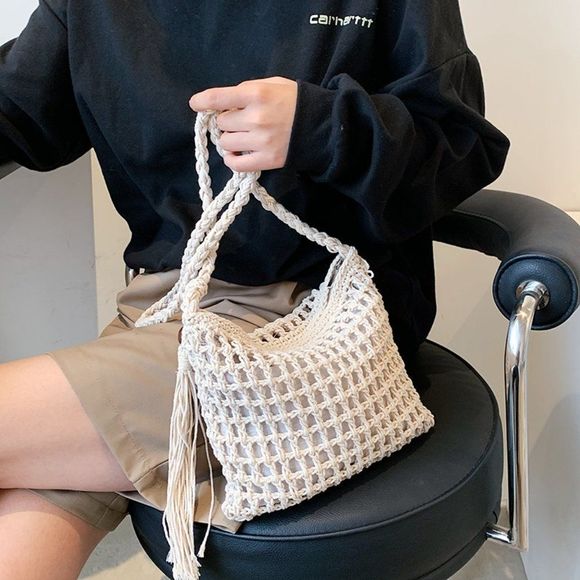 Boho Crossbody Retro Woven 70's Style Handbag - Ivory - NWT - Picture 8 of 9